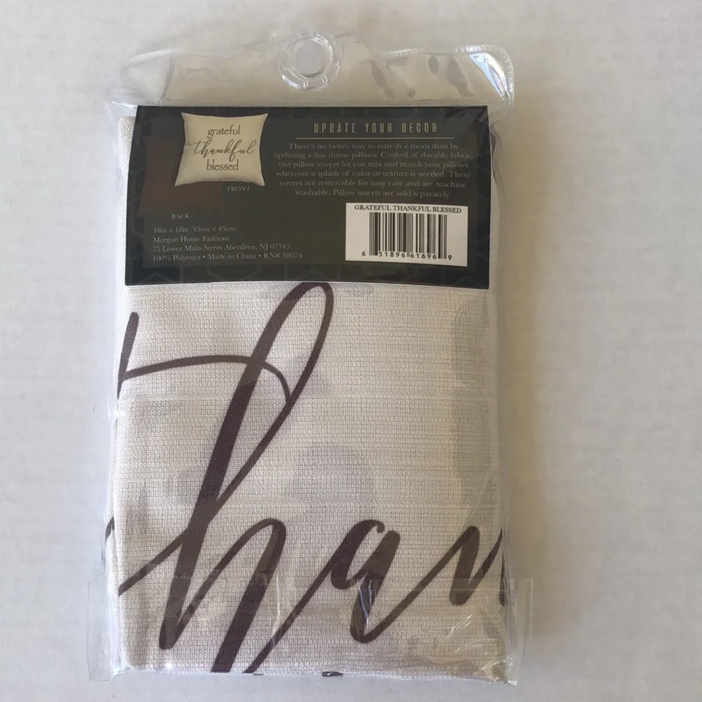 🌵 3/$15 Decorative Reversible Thankful Blessed Grateful Pillow Cover 18x18